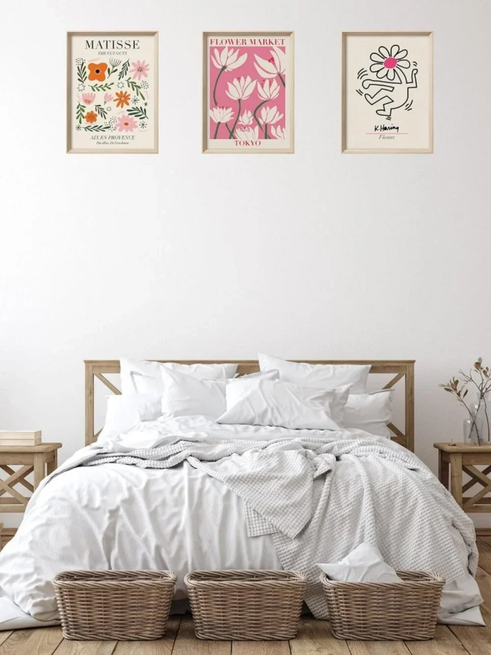 Set of 3 Pink Flower Market Framed Wall Art Prints, 12x16 Inch Home Decor